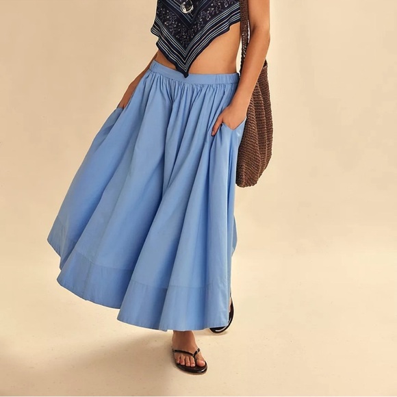 Free People Dresses & Skirts - Free People Lowen Midi Skirt Size XS Blue Oversized